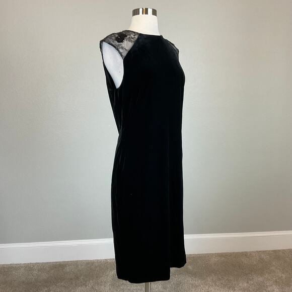 Ralph Lauren Black Sequin Velvet Midi Sheath Cocktail Dress Size 14 Short Sleeve - Picture 2 of 13